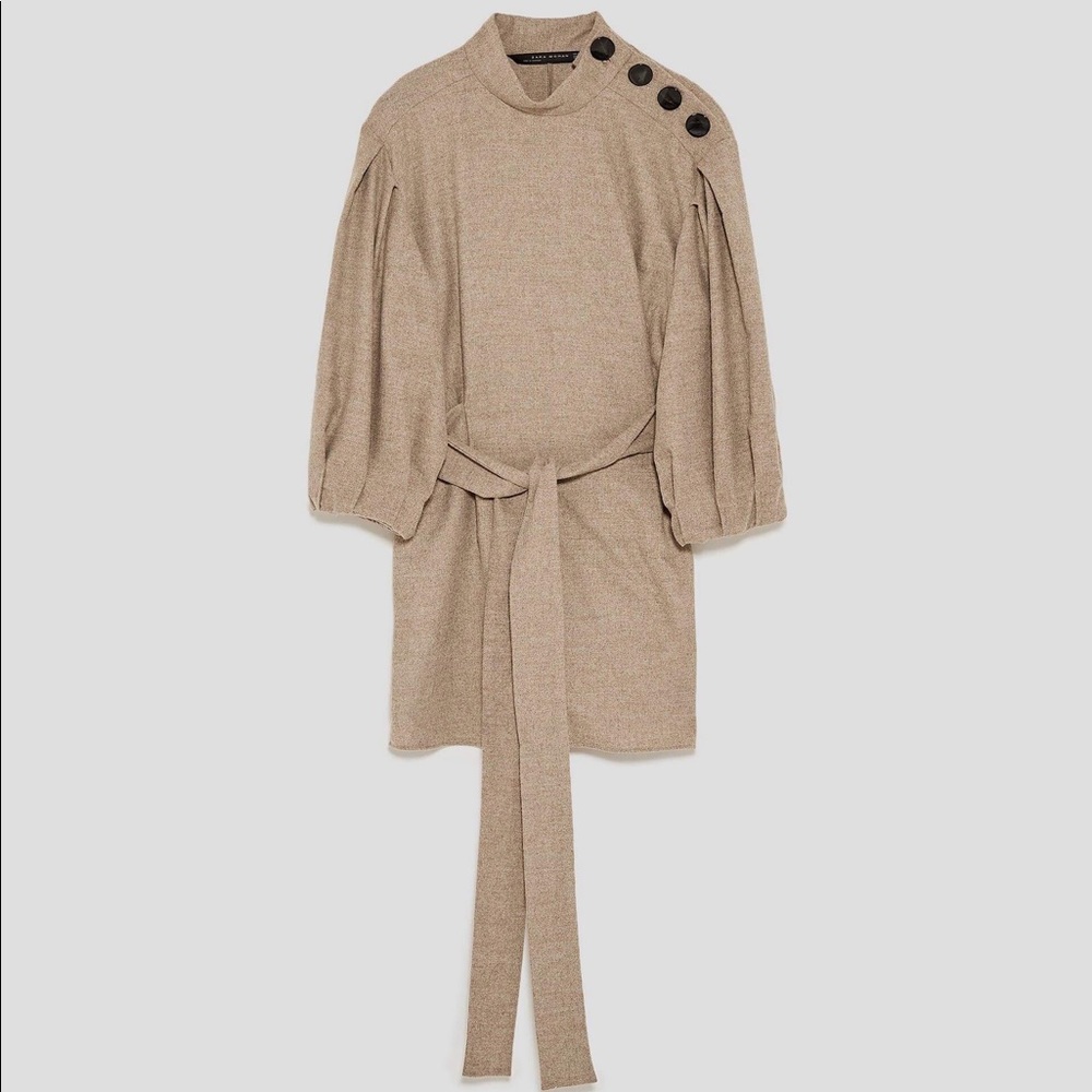 NWOT Zara high neck wool top with waist tie